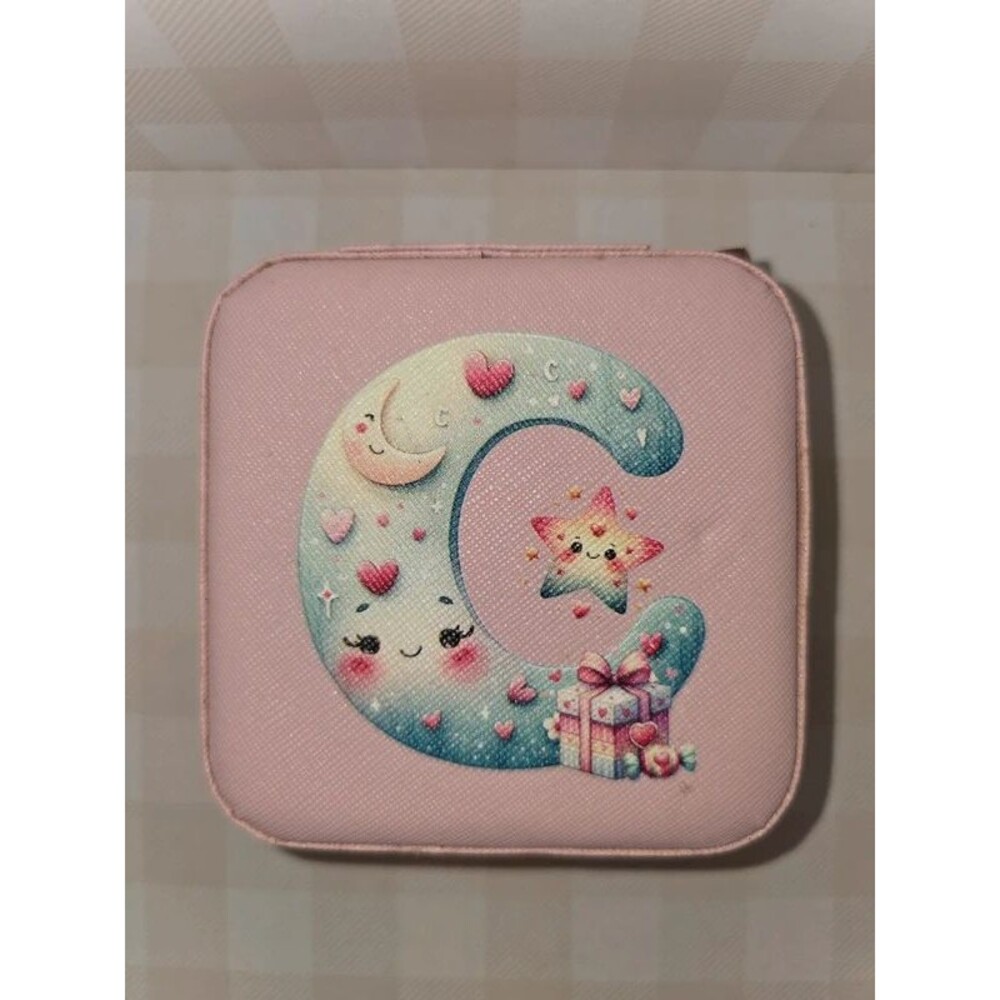 Initial "C" Personalised Pink Travel Jewelry Case Organiser